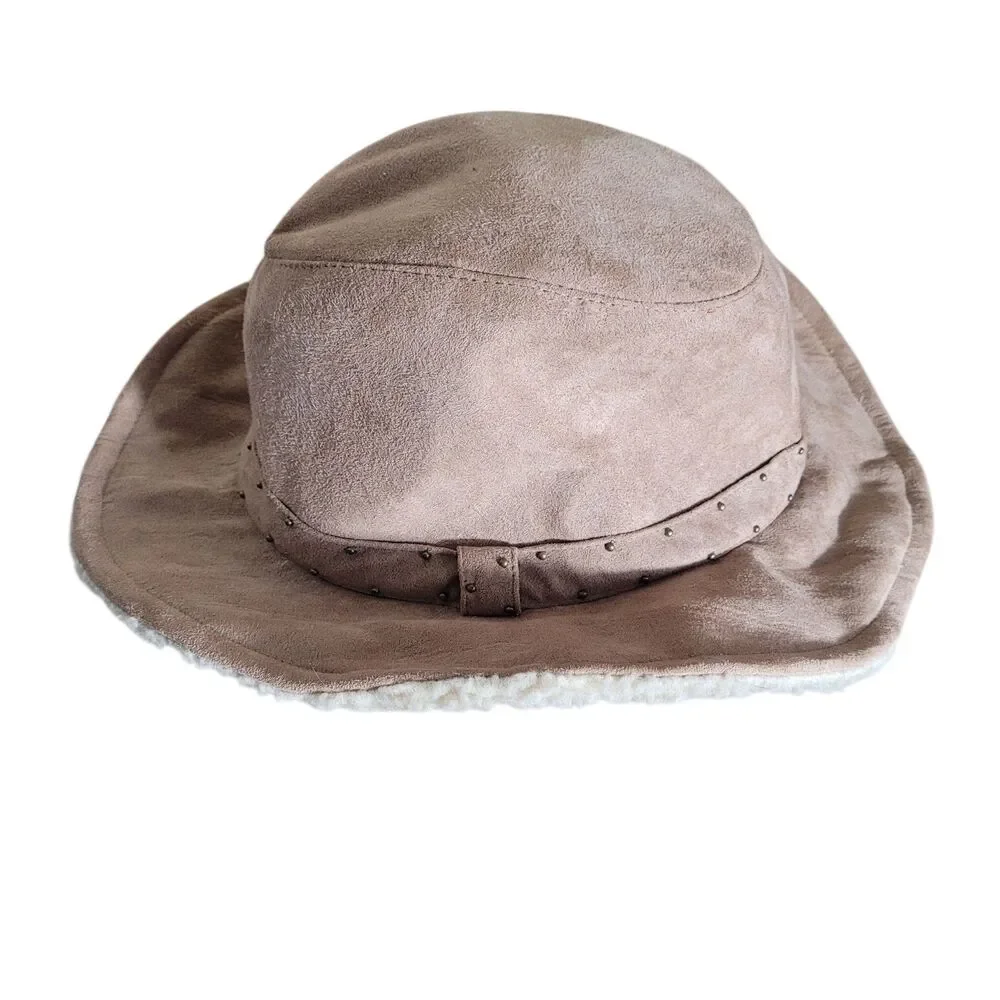 Scala Pronto Faux Suede Shearling Lined Cowboy Hat Brown‎ White Outdoor Casual